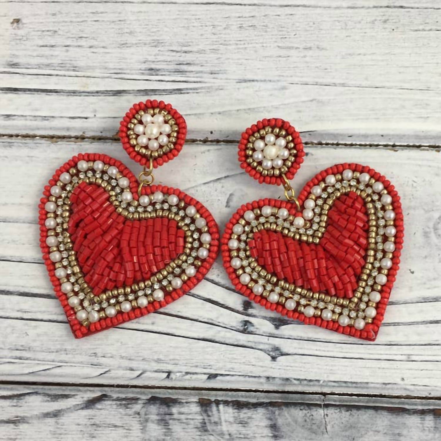 Bosuk Jewlery Women's Crystal Beaded Heart Dangle Earrings in red - women's jewelry