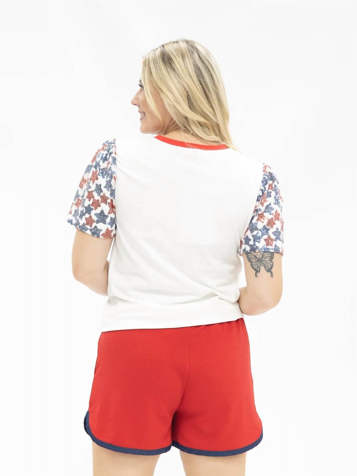 Southern Grace - Sequin American Flag Star Sleeve Tee