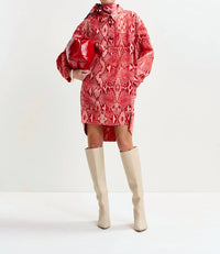 ESSENTIEL ANTWERP Illuminata Shirt Minidress in orange red snake print - women's dress