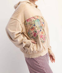 Easel - Women's Flower Patch Washed Terry Pullover Hoodie
