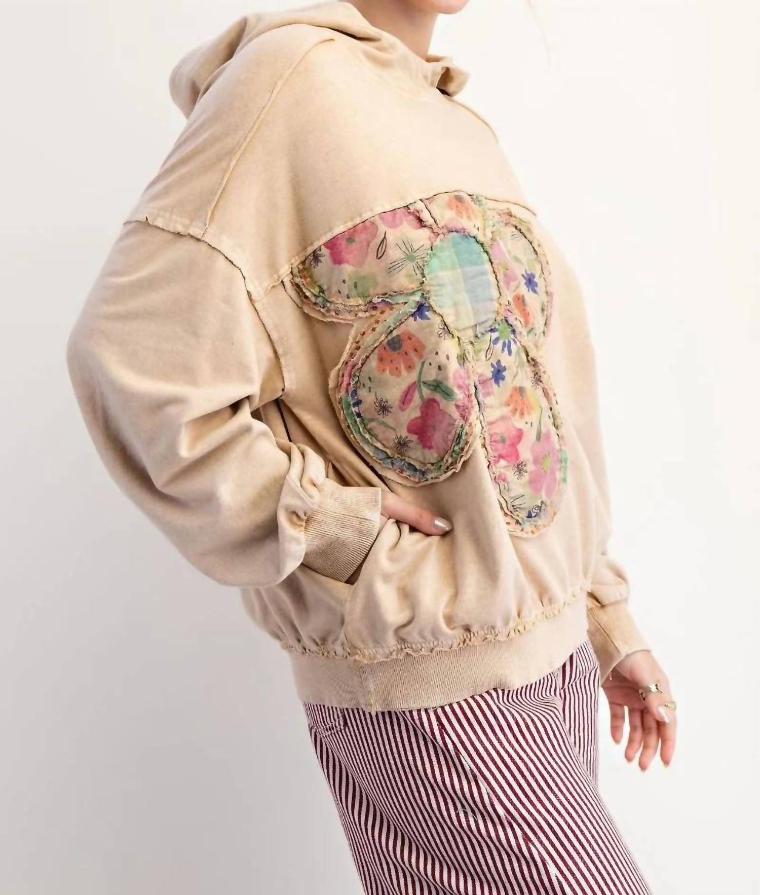 Easel - Women's Flower Patch Washed Terry Pullover Hoodie