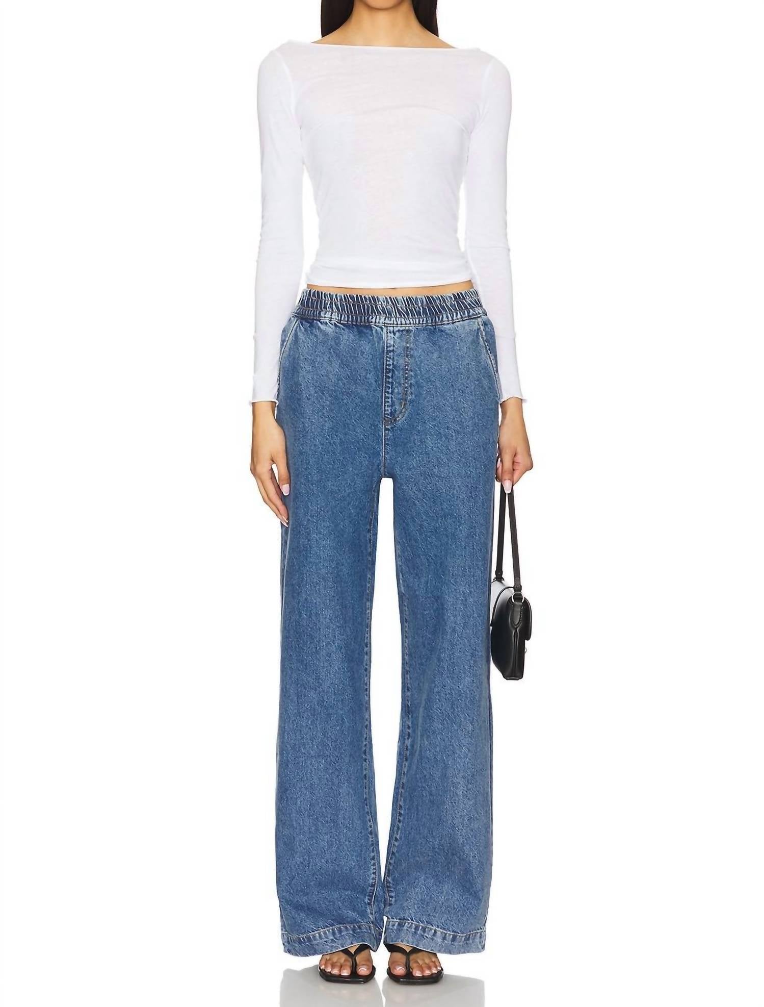 STEVE MADDEN Gilda Wide Leg Pants in blue denim - women's pants - view 4