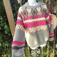 THML Fair Isle Mohair Knit Sweater in pink grey - women's sweater - detail view