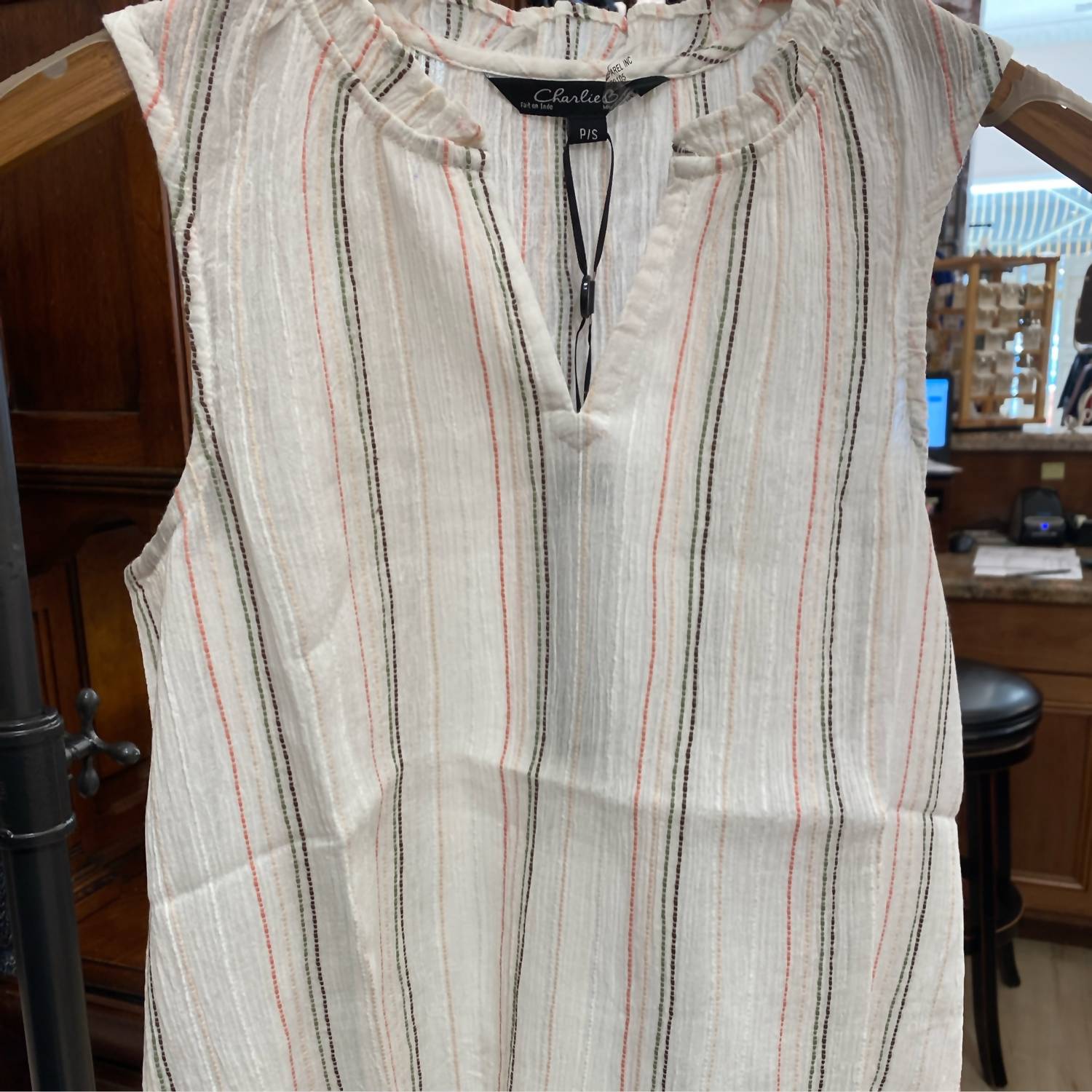 Charlie B - Ruffle Collar Sleeveless Blouse