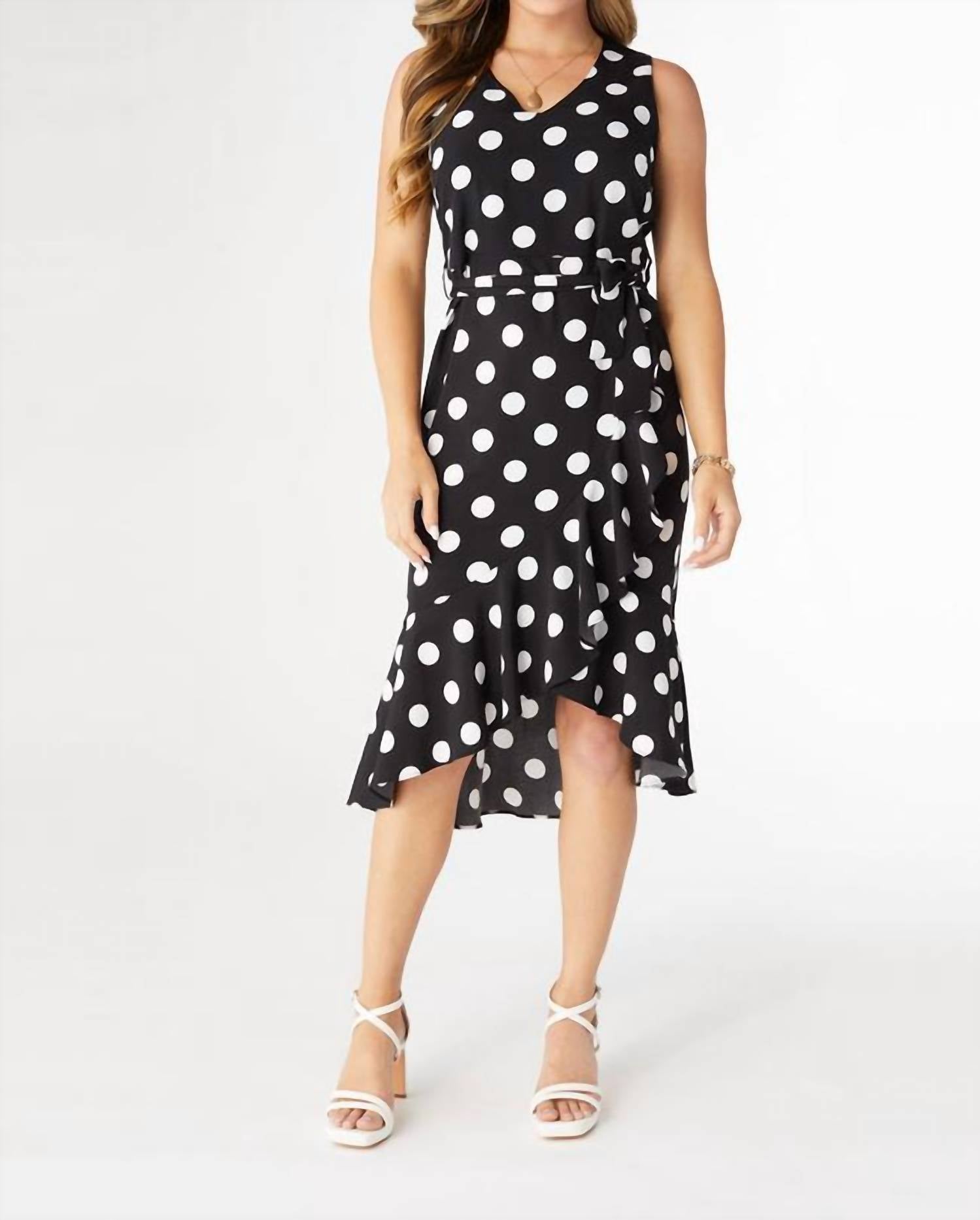 COCO + CARMEN Cynthia Sleeveless Polka Dot Dress in black white - women's dress