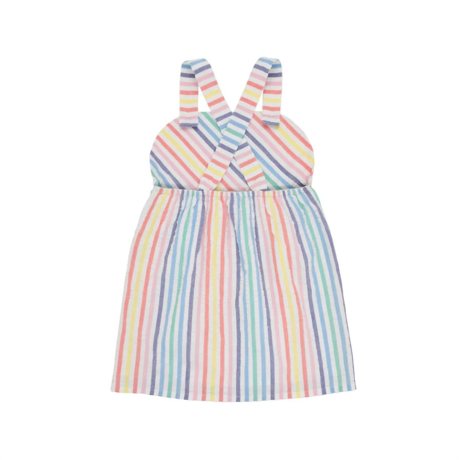 The Beaufort Bonnet Company Kids Ruthie Day Dress in happy hues seersucker - kids' dress - detail view