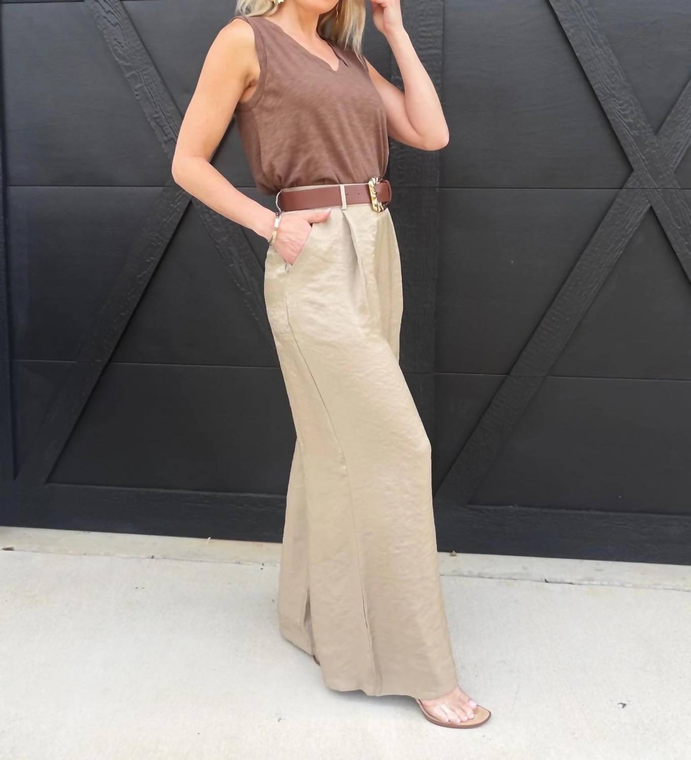 Evenuel - Satin Belted Wide Leg Pants