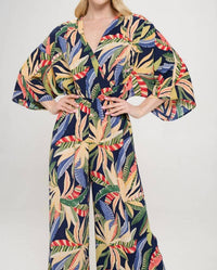 Reneec. - Tropical Print V Neck Wide Leg Jumpsuit