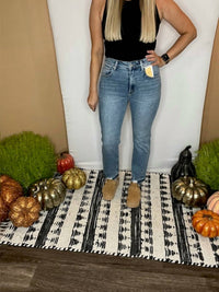 Risen - High Rise Distressed Straight Jeans