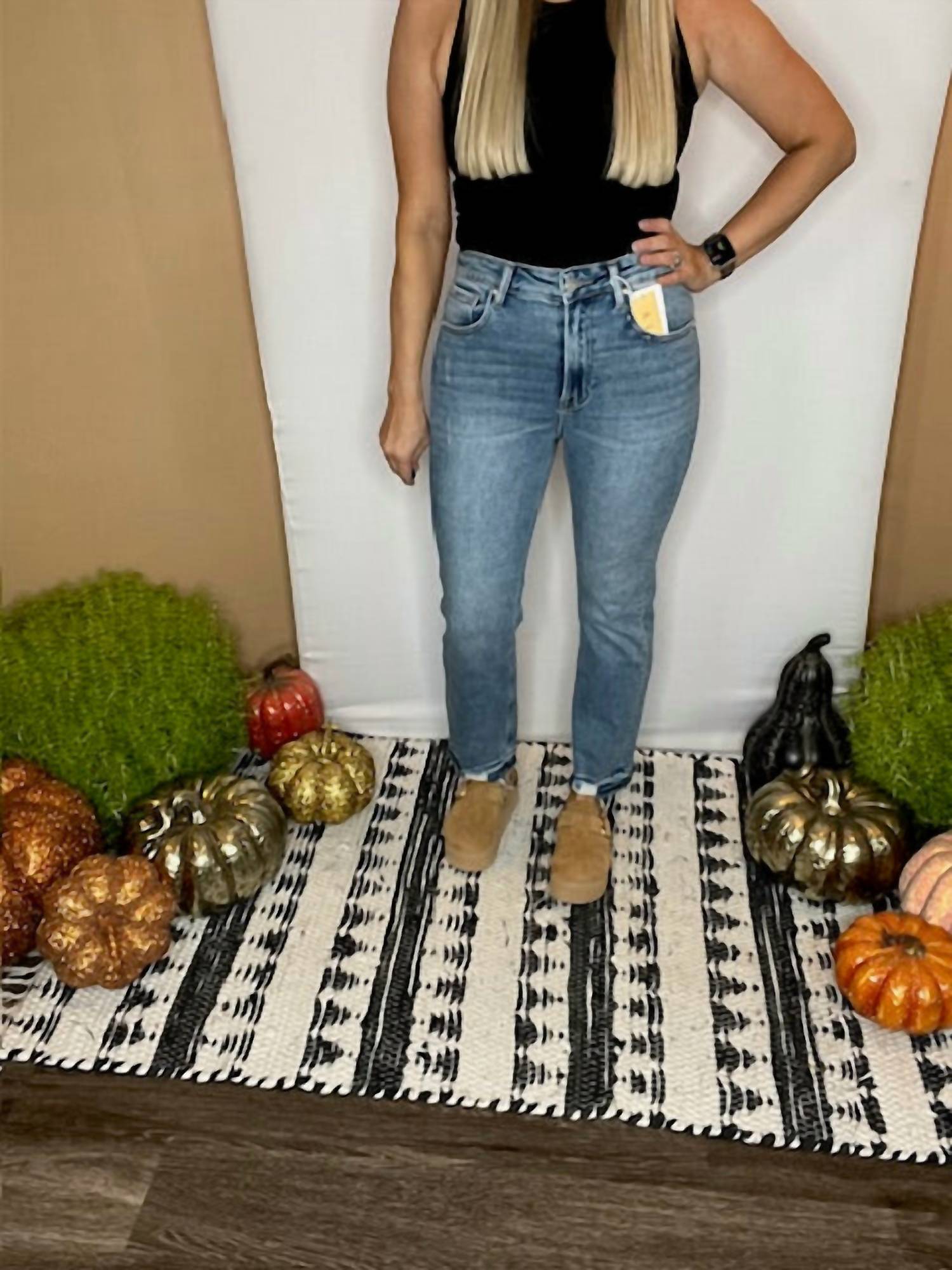 Risen - High Rise Distressed Straight Jeans