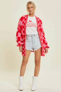 Baevely By Wellmade - Myla Checkered Print Oversized Cardigan