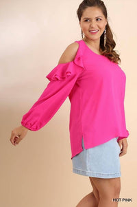 Umgee - Ruffle Open Shoulder Blouse - Plus