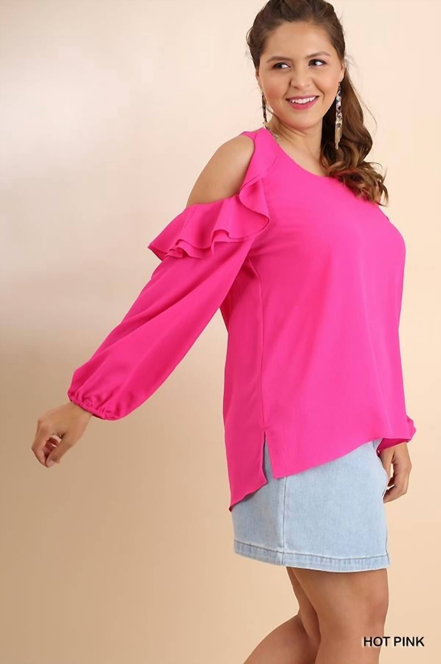 Umgee - Ruffle Open Shoulder Blouse - Plus