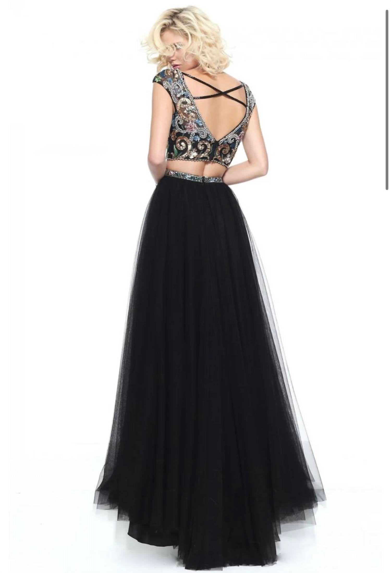 Sherri Hill Beaded Two Piece Gown in black - women's dress - alternate view