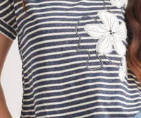 Papillon - Knit Striped Top With Floral Patch