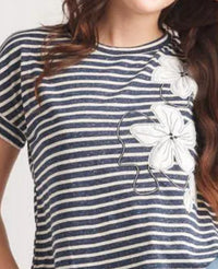 Papillon - Knit Striped Top With Floral Patch