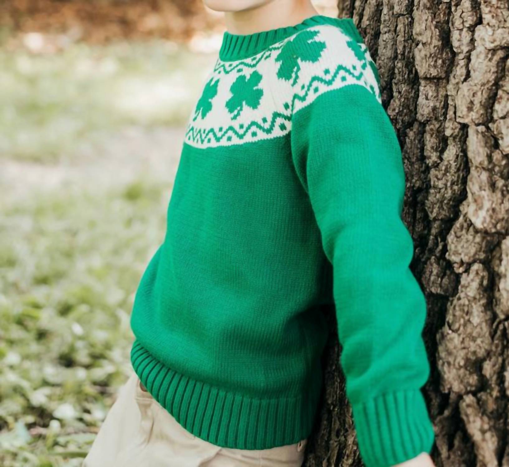 Maddie & Connor Co. Toddler's Lucky Clover Sweater in green - women's sweater - detail view