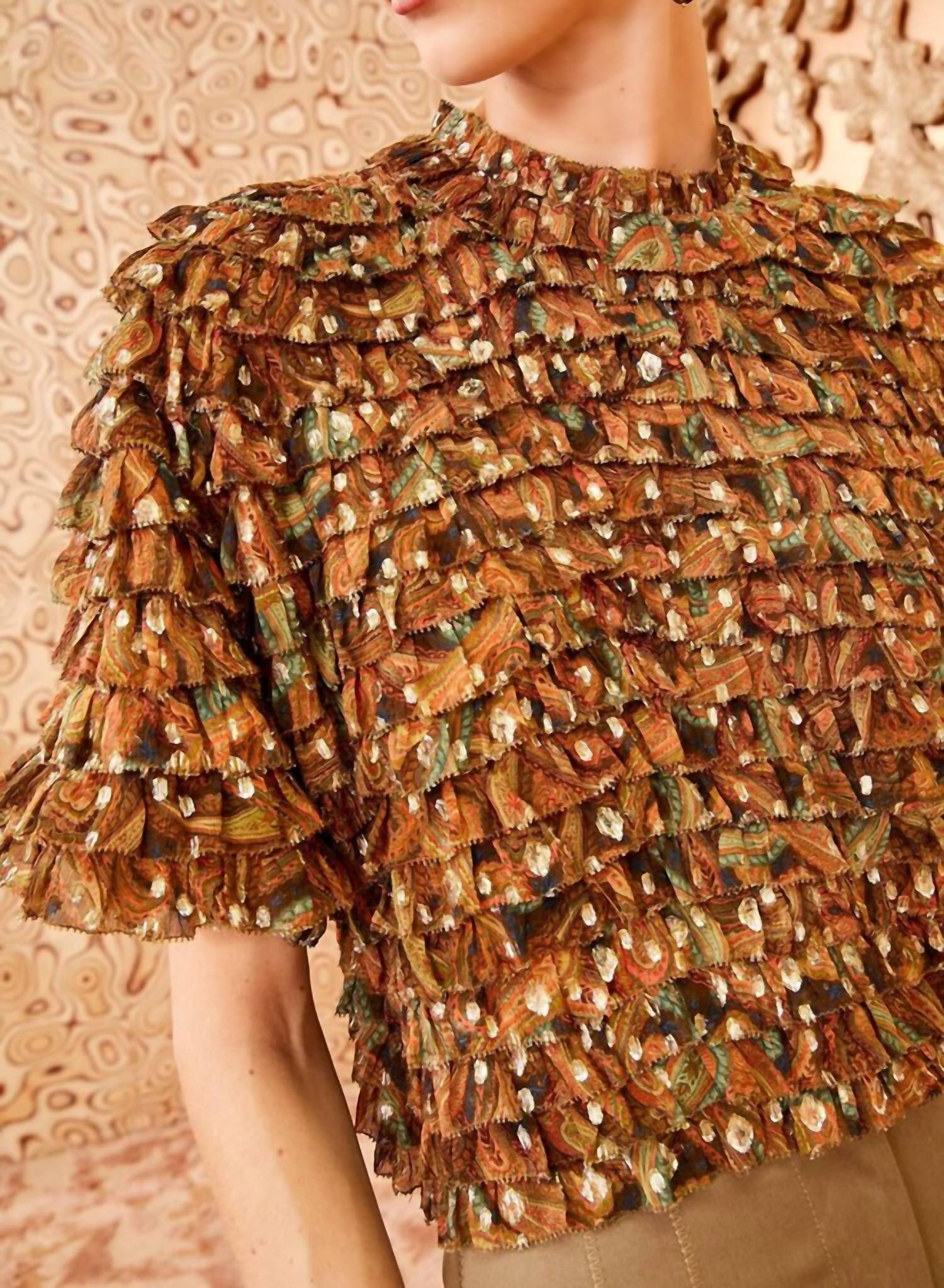 Ulla Johnson Carmella Crinkle Chiffon Blouse in tigers eye - women's blouse - alternate view