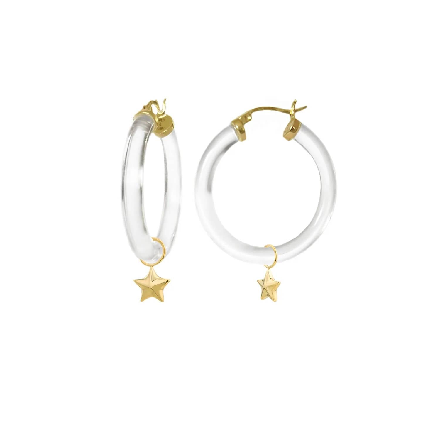 Gold & Honey - Women's Mini Star Charm Lucite Hoop Earrings