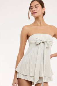 Sky To Moon - Luna Coast Strapless Striped Tie-Front Romper
