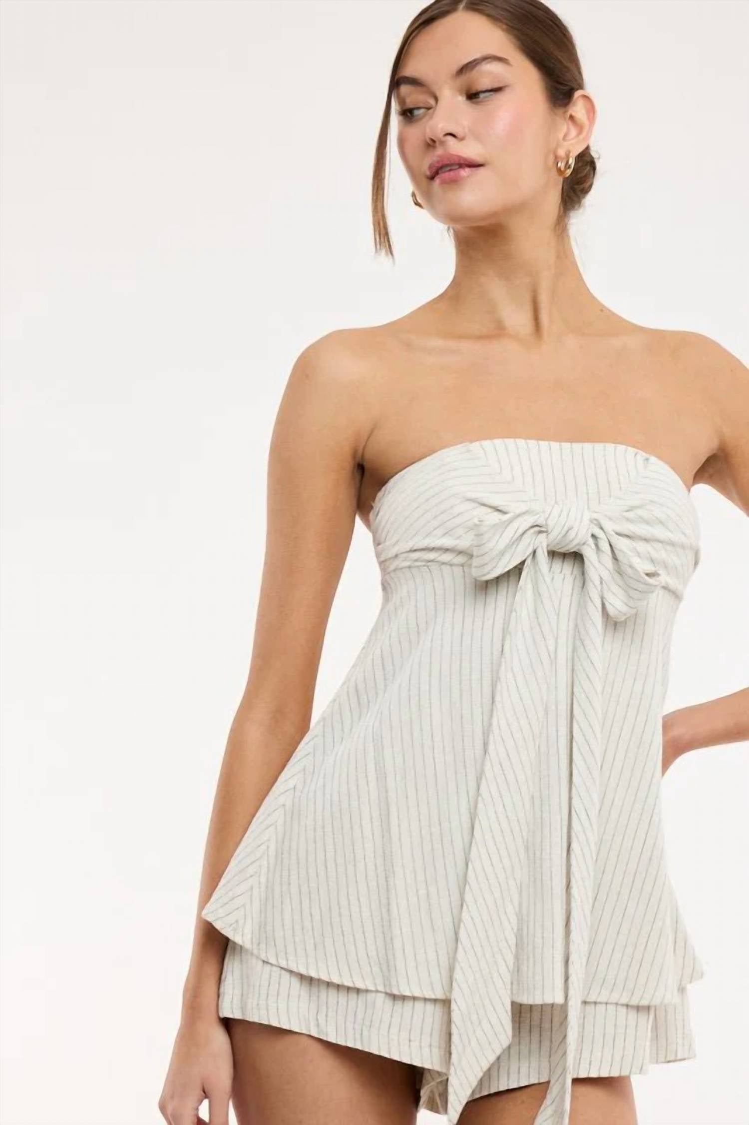 Sky To Moon - Luna Coast Strapless Striped Tie-Front Romper