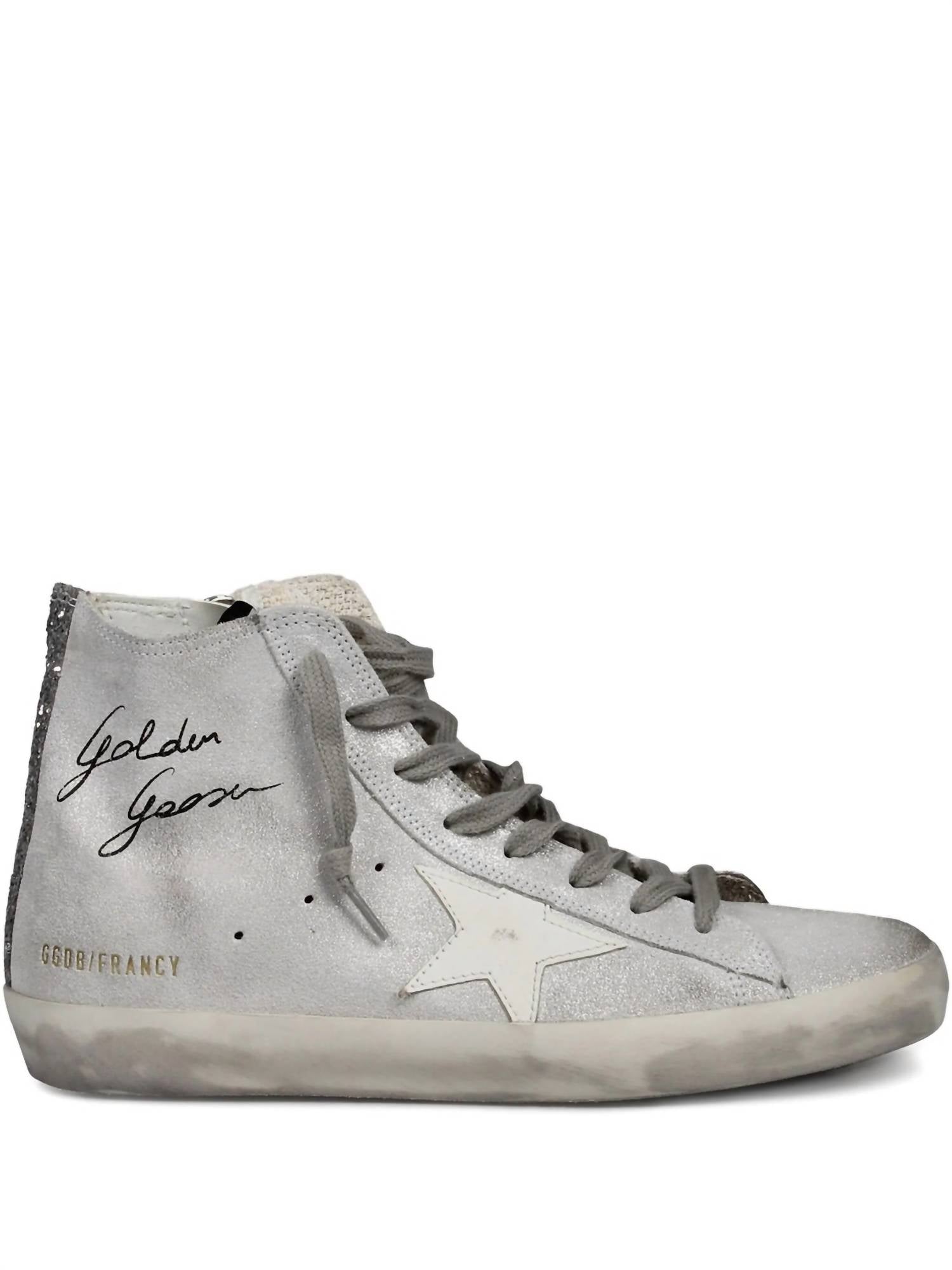 GOLDEN GOOSE Women's Francy Glitter List Sneakers in silver white - women's sneaker