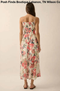 Promesa - Women's Floral Mesh Smocked-bodice Cami Maxi Dress