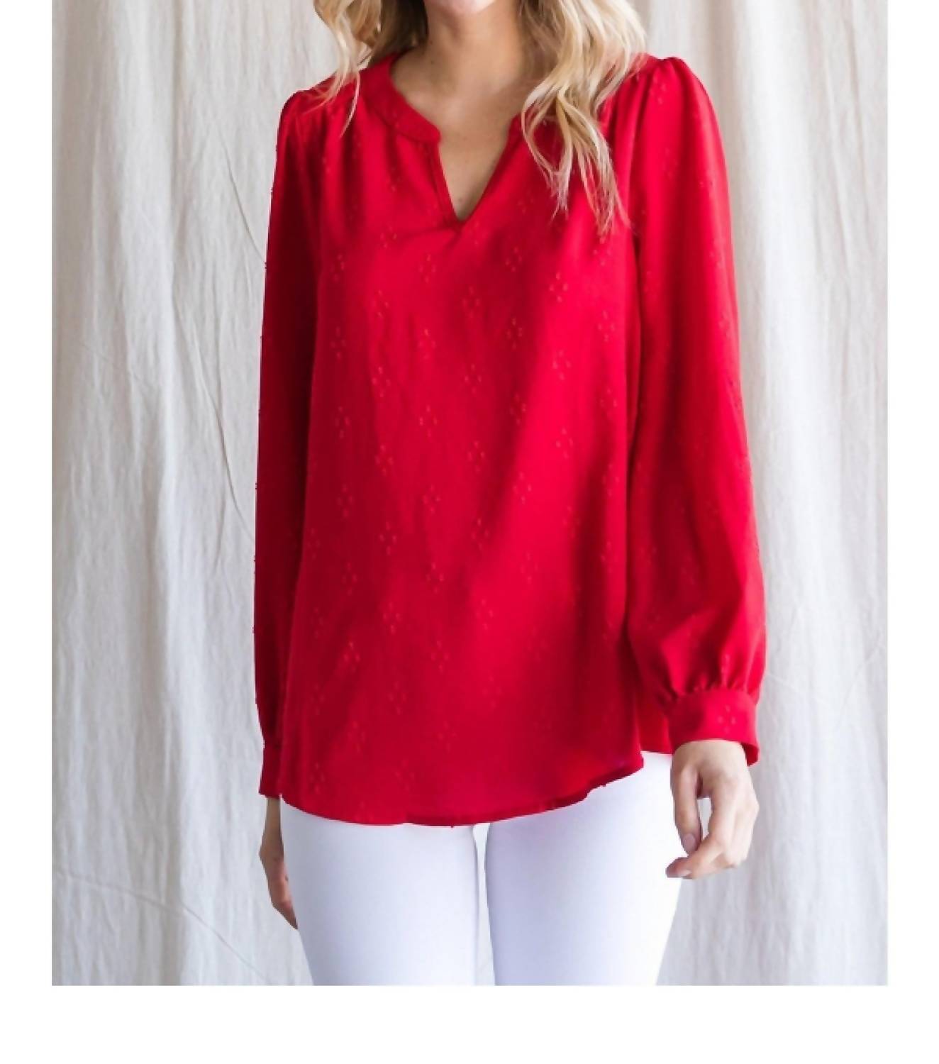 Jodifl - Textured Top With A Collarless Neckline & Long Bubble Sleeves