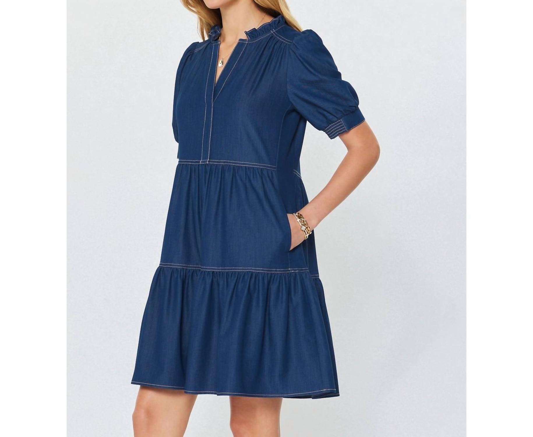 Current Air - Denim Tiered Short Sleeve Mini Dress