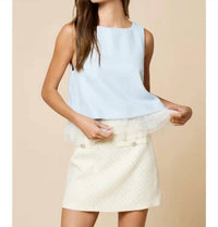 Lalavon - Contrast Sheer Ruffled Tier Hem Top