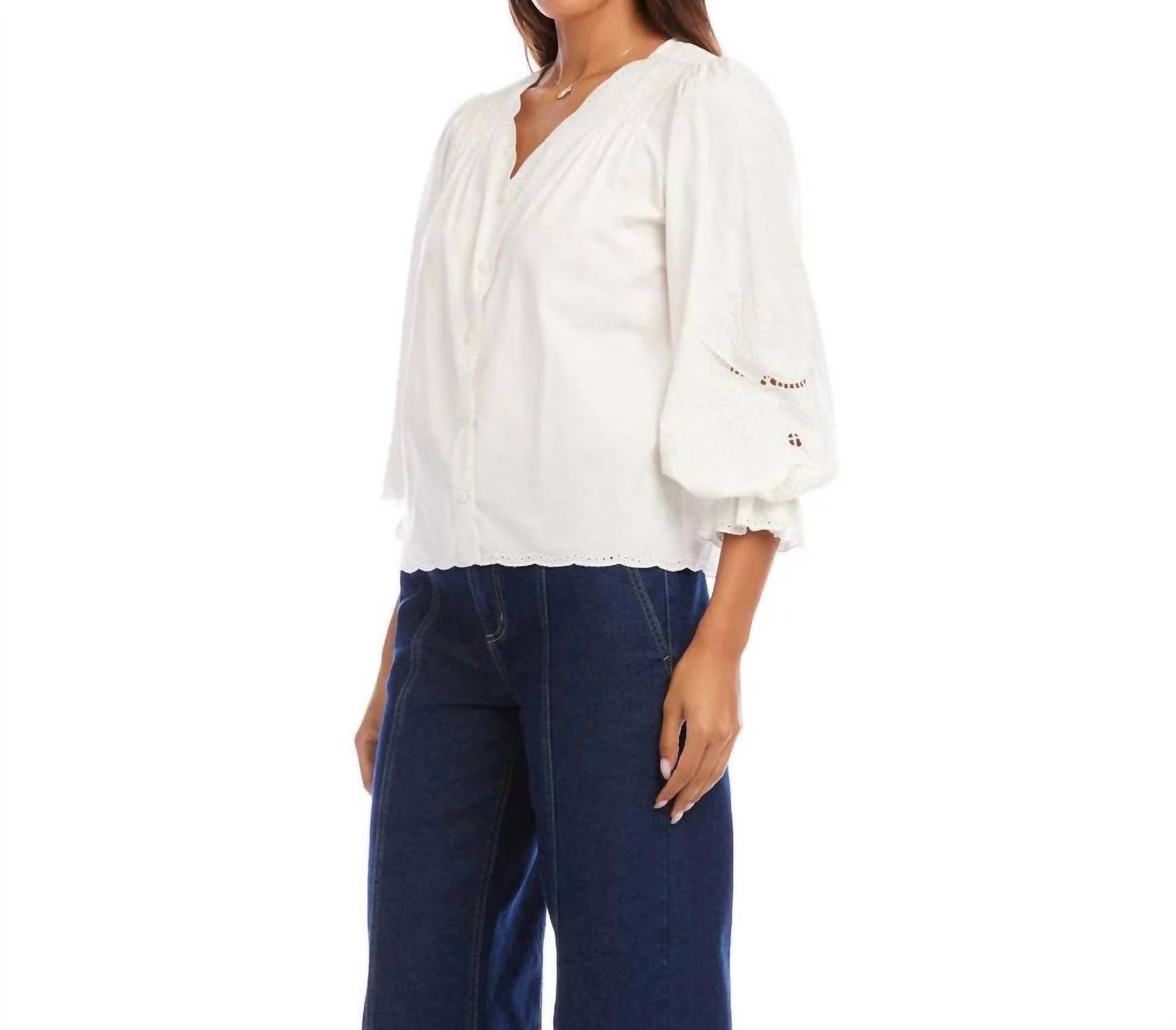 Karen Kane - Embroidered Button-Front Top