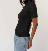PROJECT SOCIAL T Jesllyn Turtleneck Rib Tee in black - women's t-shirt - detail view