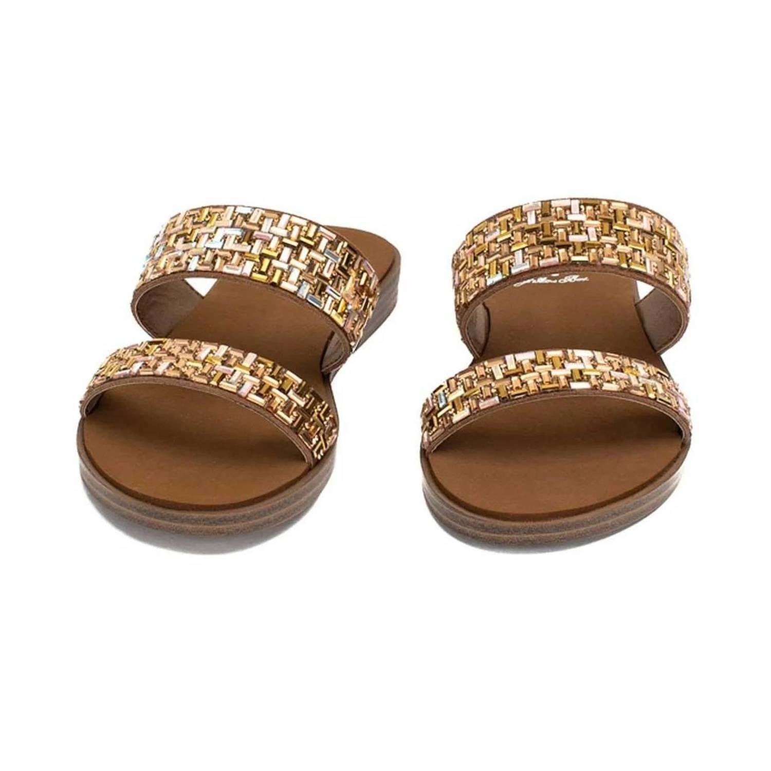 Yellowbox - Women's Deloris Two Strap Rhinestones Sandals