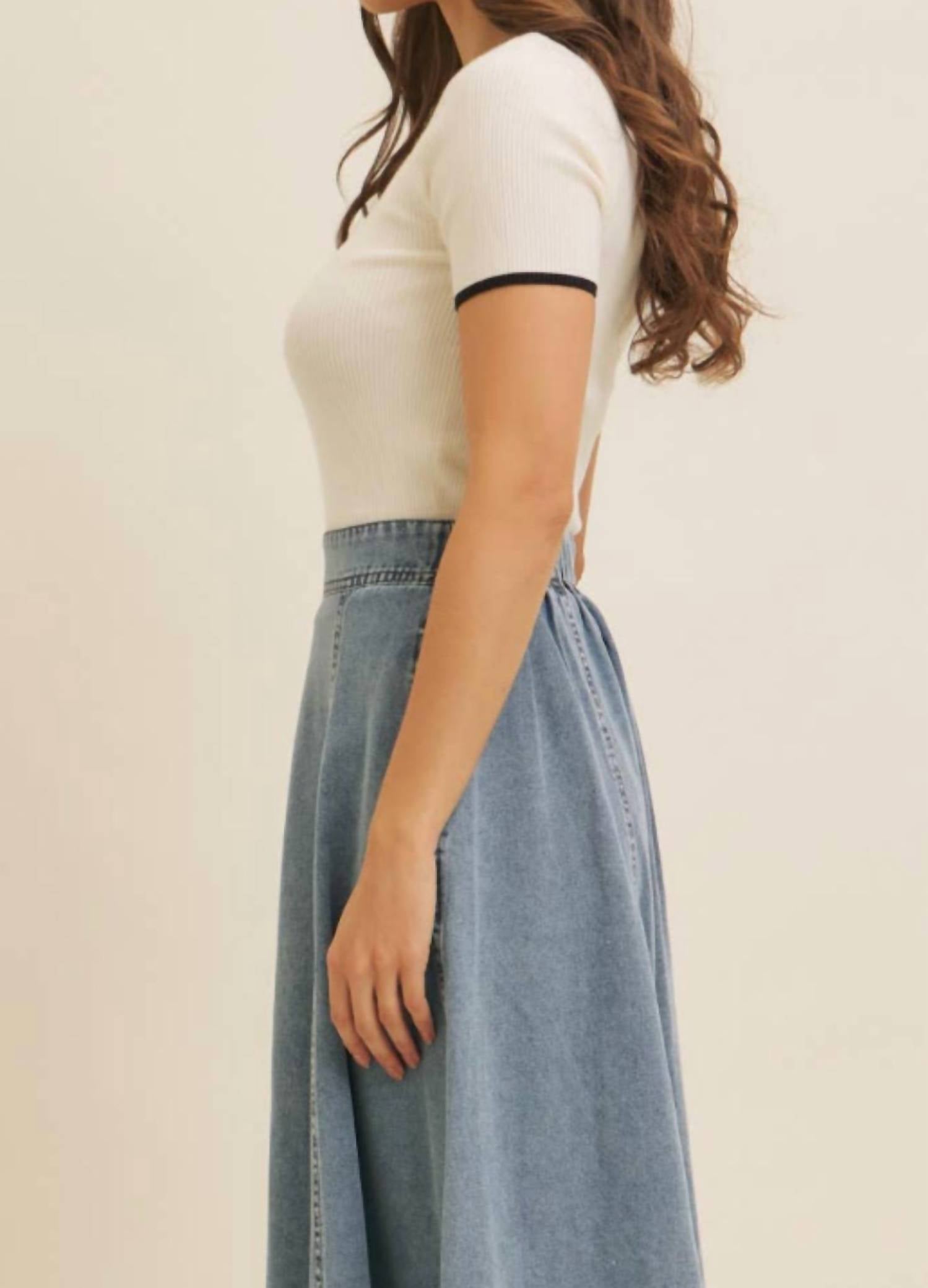 In February - Contrast Edge Scoop Neck Rib Sweater Top