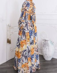 SurelyMine Boho Floral Cutout Lace-up Maxi Dress in cream - women's dress - view 4
