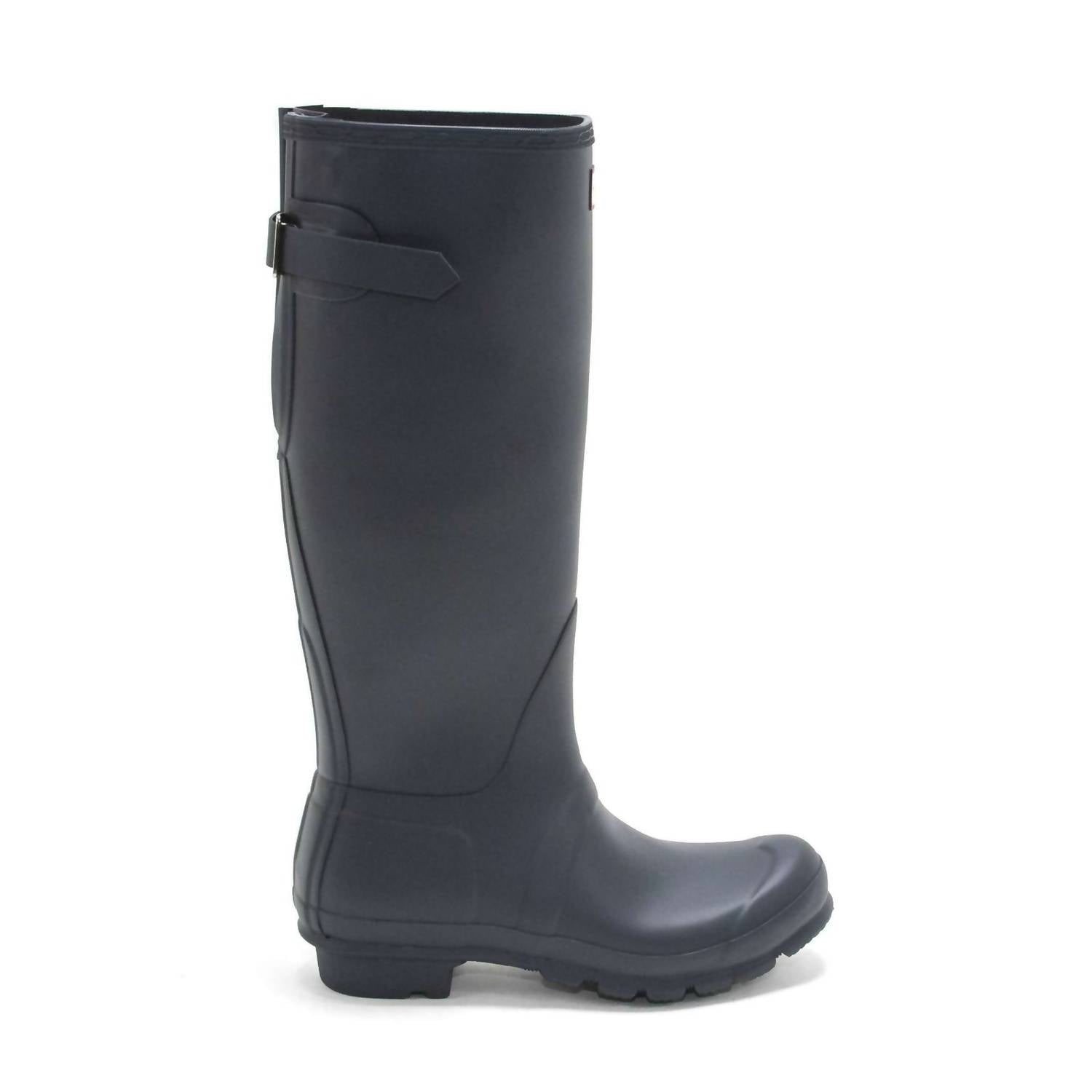 HUNTER Women's Original Tall Back Adjustable Rain Boots in navy - women's shoe - detail view
