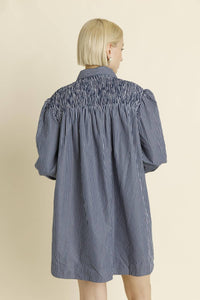 Aureum - Smocked Stripe Shirt Dress