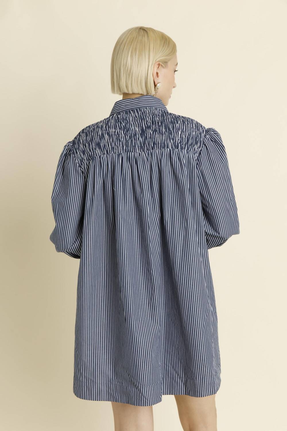 Aureum - Smocked Stripe Shirt Dress
