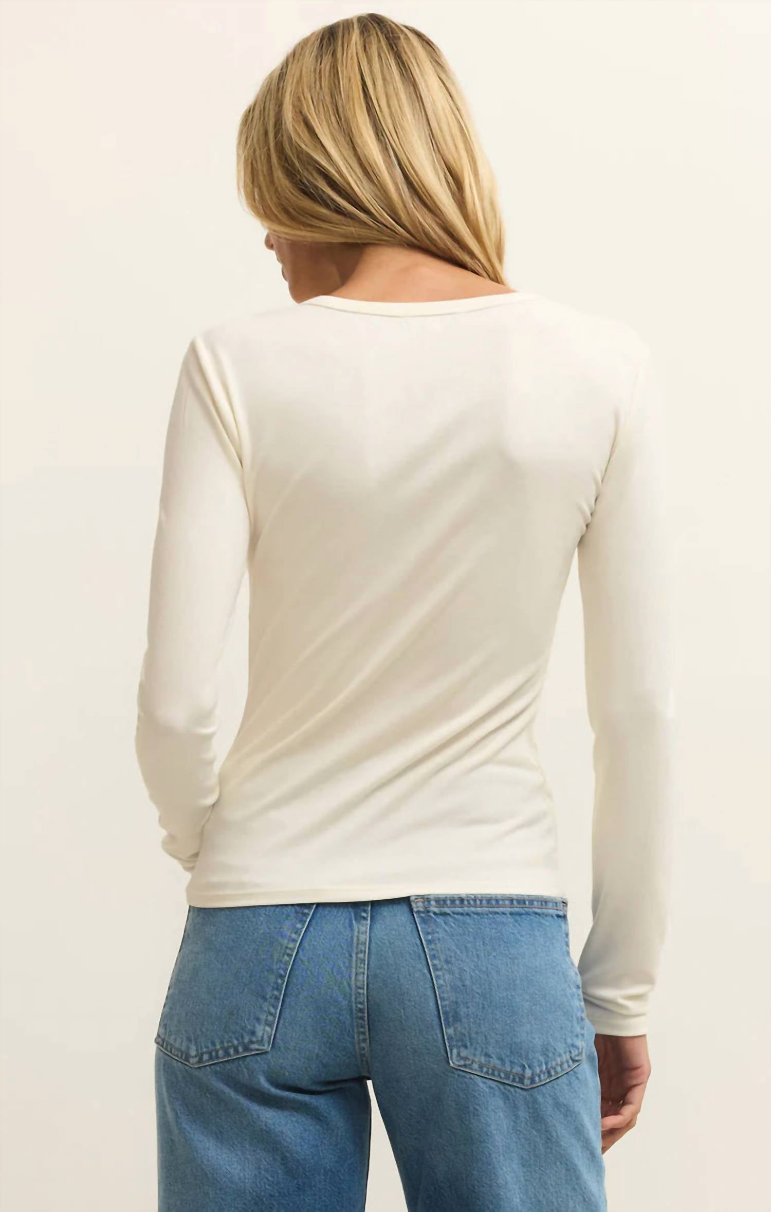 Z Supply Second Skin Crew Long Sleeve Top in cloud 2 - women's long sleeve top - view 5
