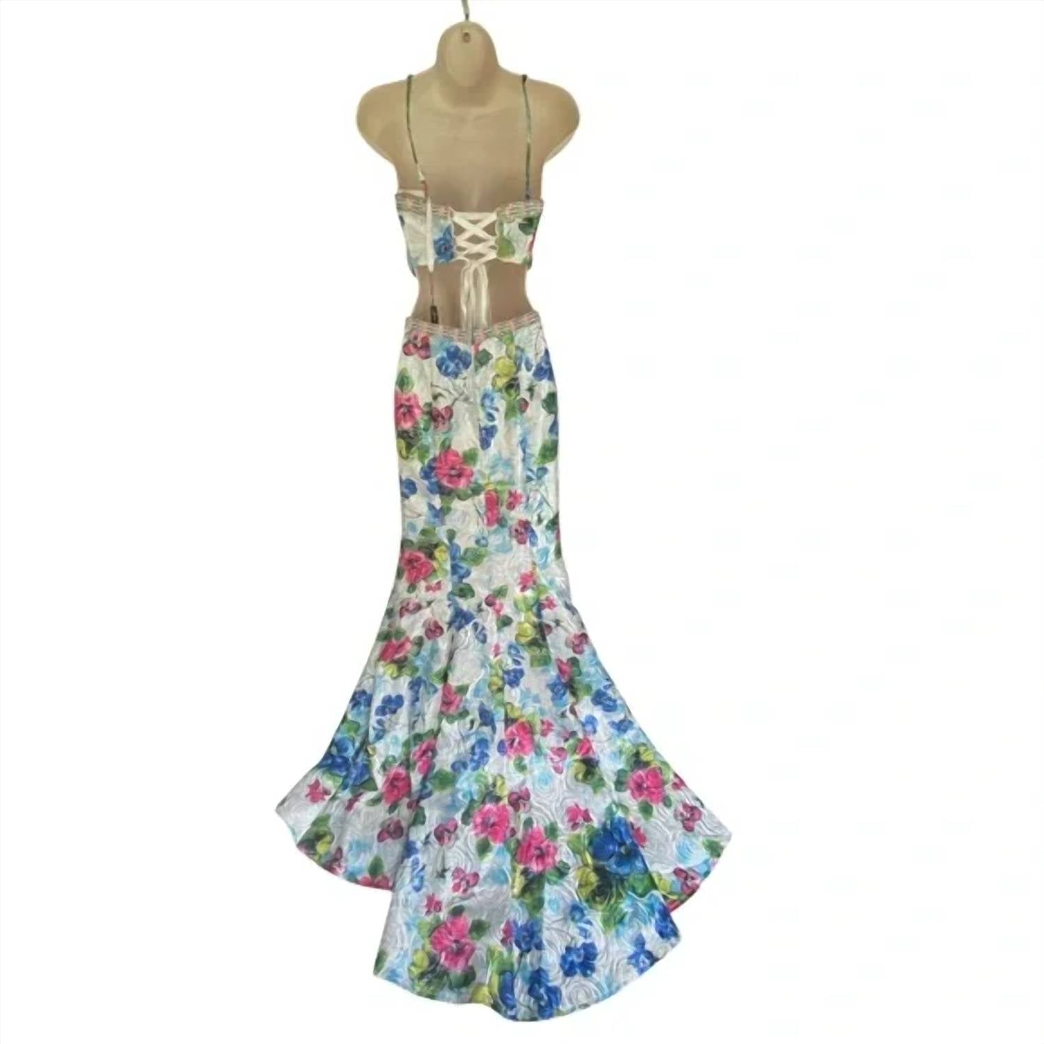 Johnathan Kayne - Two-piece Floral Printed Metallic Prom Dress