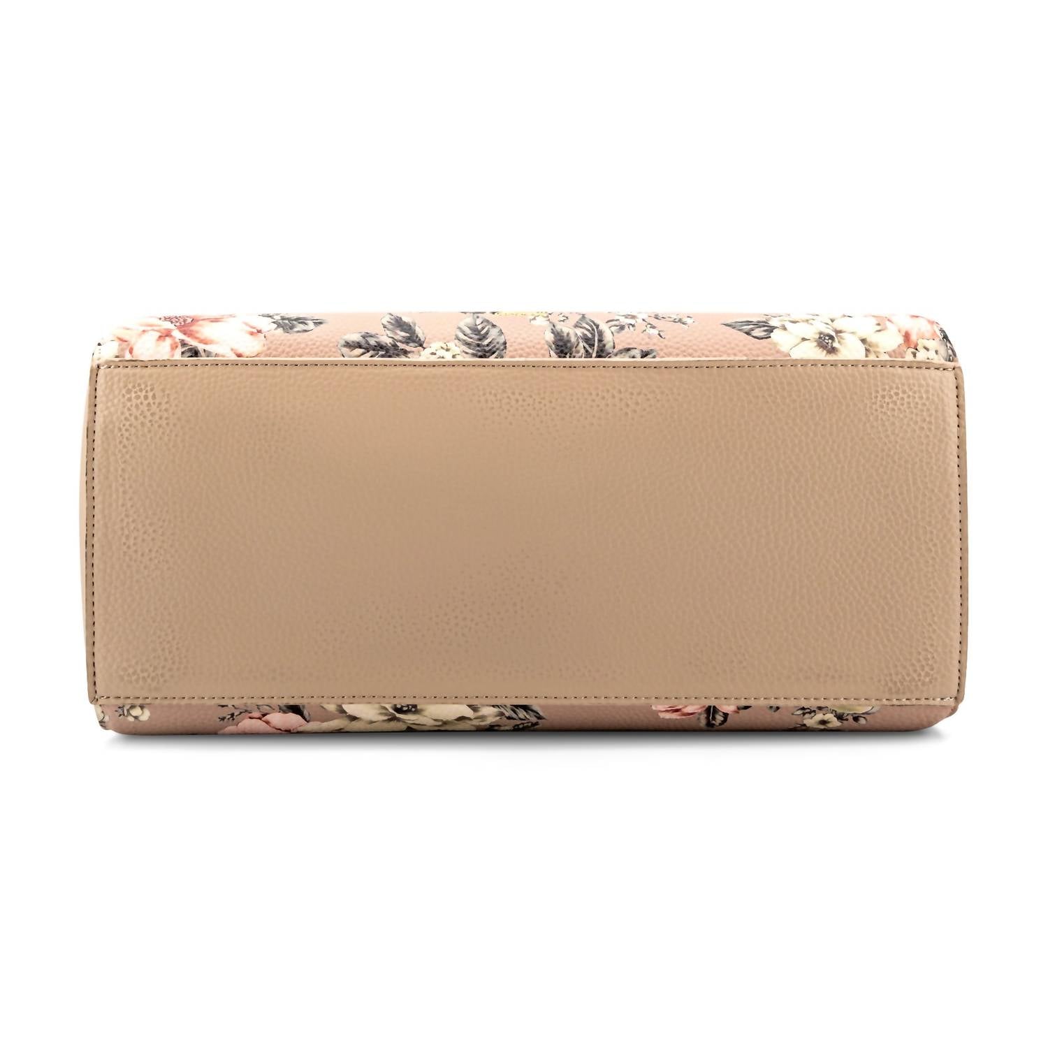 Like Dreams Women's Rosalie Bow Top Handle Satchel Bag in beige floral print - women's bag - detail view