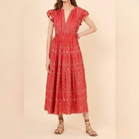 OMIKA Billie Crew Ruffle Midi Dress in salania tart - women's dress