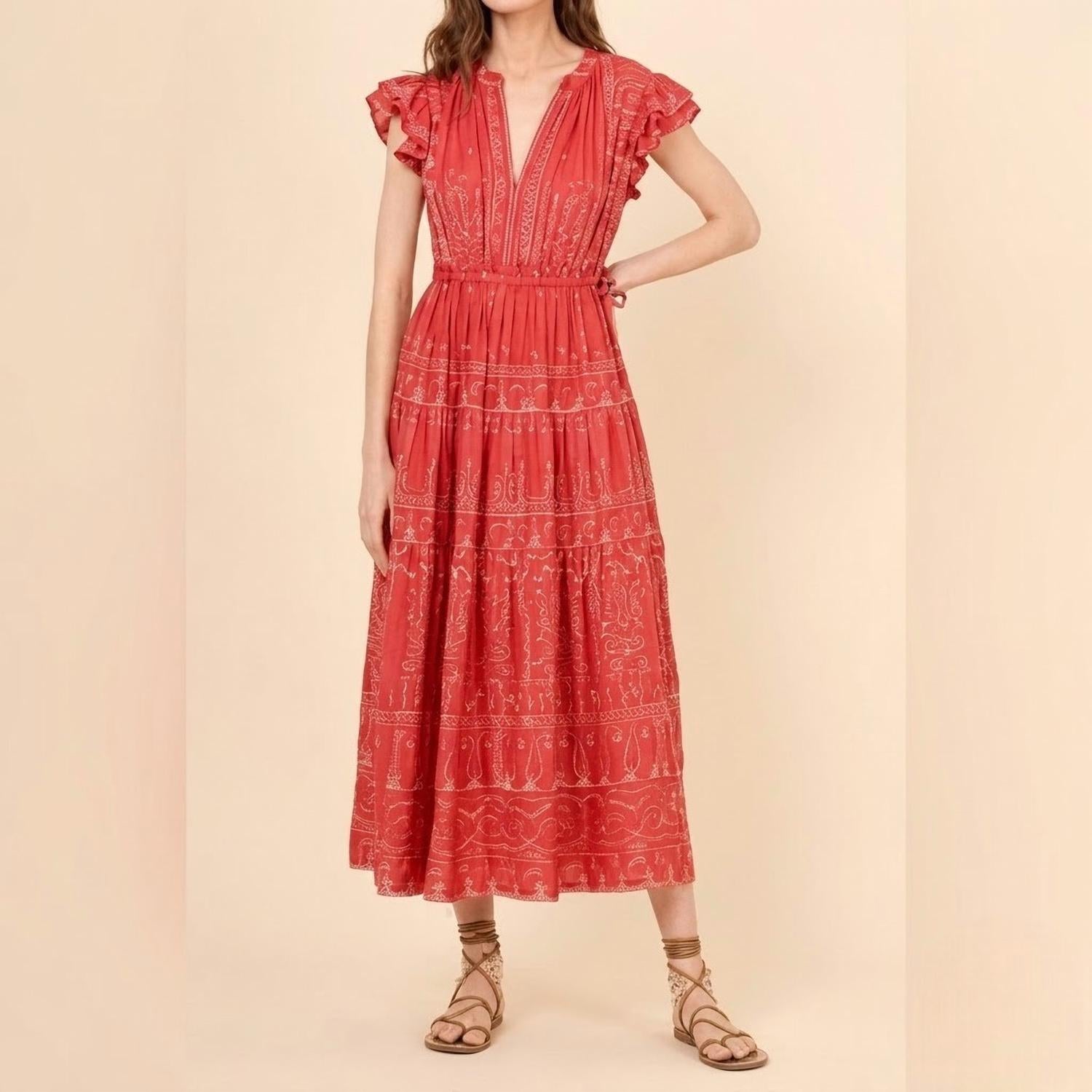 OMIKA Billie Crew Ruffle Midi Dress in salania tart - women's dress