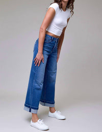 HIDDEN Cuffed High Rise Wide Leg Jean in medium wash - women's jeans - view 5