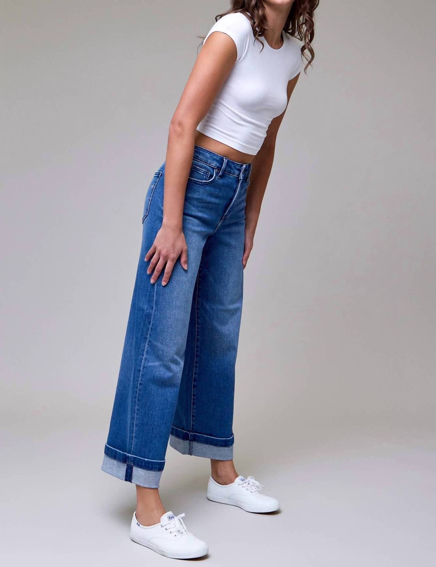 HIDDEN Cuffed High Rise Wide Leg Jean in medium wash - women's jeans - view 5