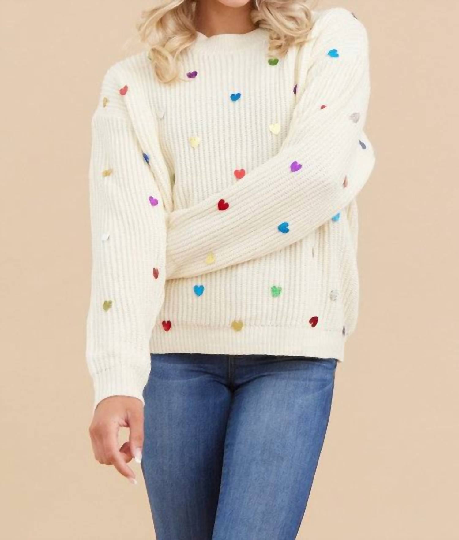 Jodifl - All Over Mini Heart Chunky Knit Sweater