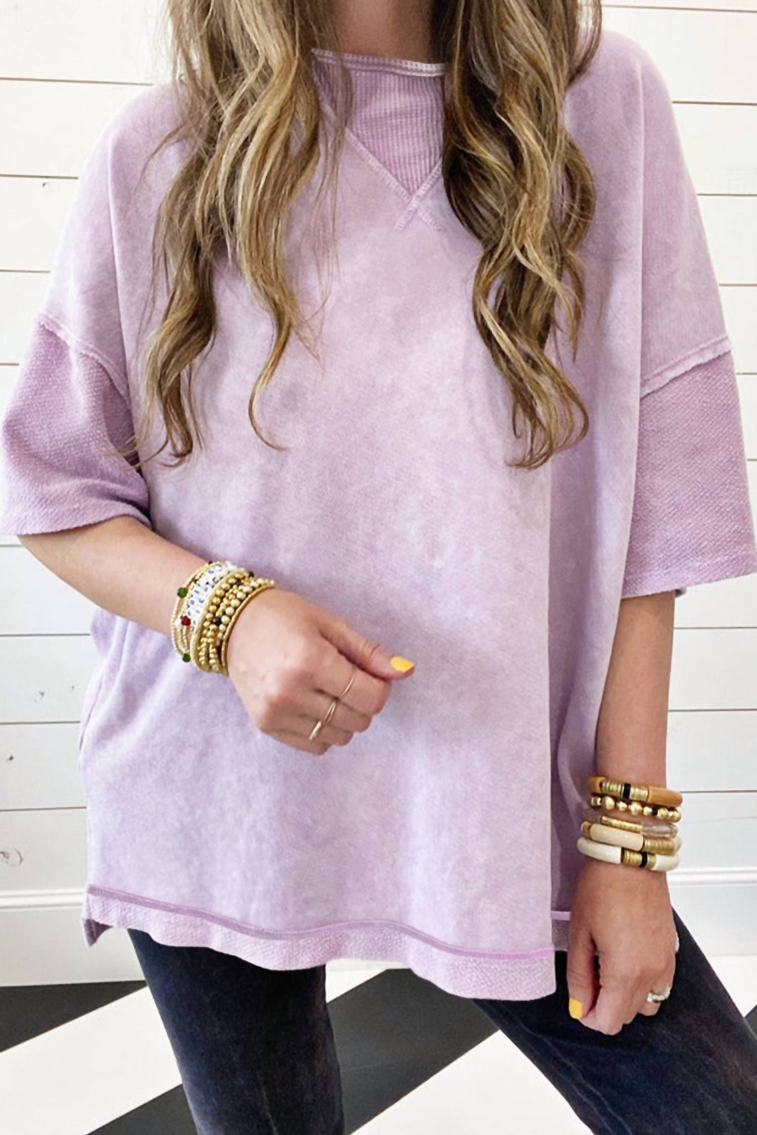 Kentce Fashion - Solid Drop Sleeve Washed Tee