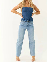 Ceros - Cutout Waistband Detail Straight Leg Jeans