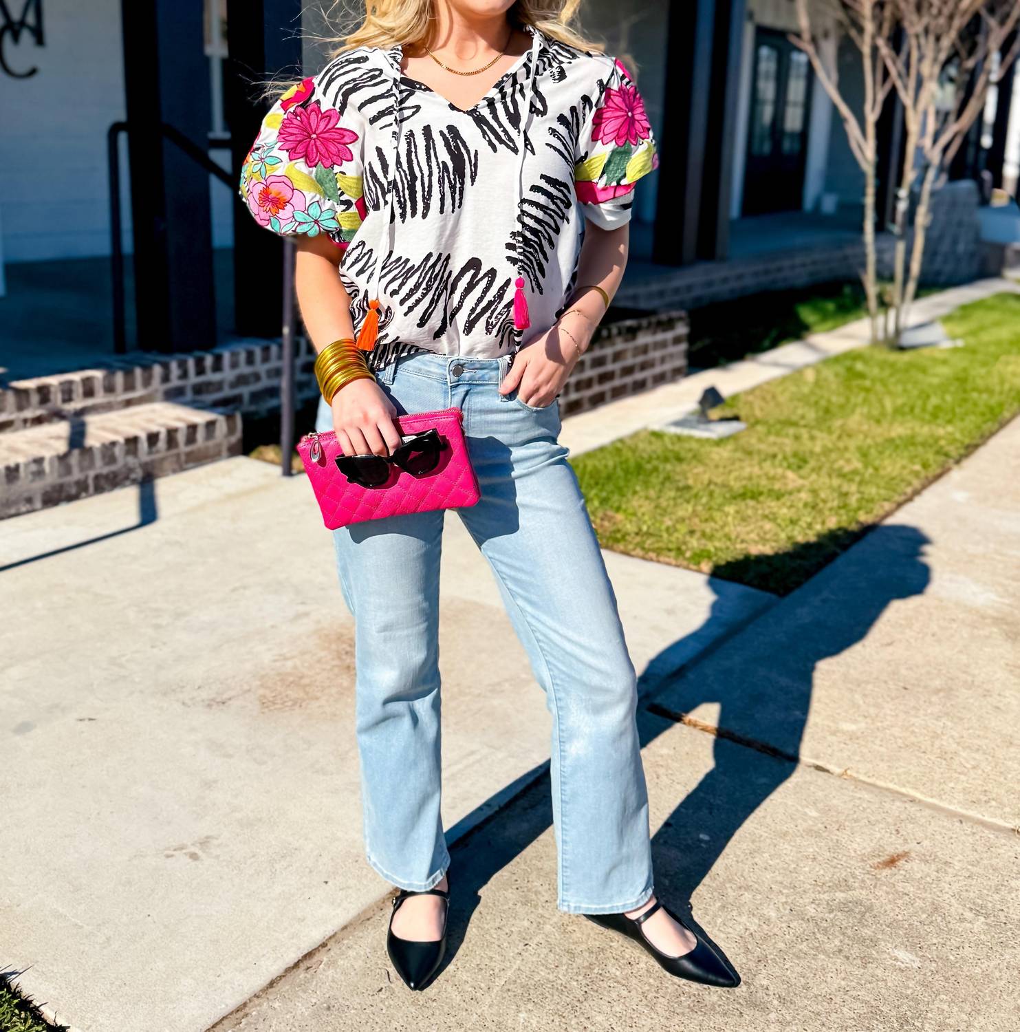 Thml - Tropical Pop Puff Sleeve Top