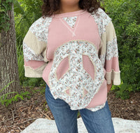 Pol - Peace Long Sleeve Patchwork Top